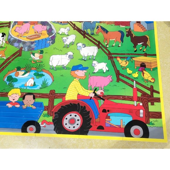 JUMBO 26 piece kids' Wooden FARM scene JIGSAW FLOOR PUZZLE 36x24 First Learning - Picture 9 of 9